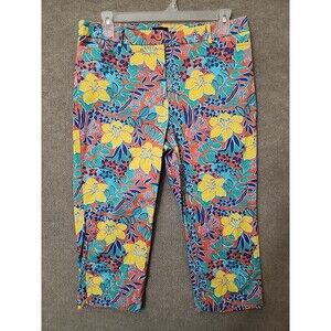 Talbots Perfect Skimmer Chino Pants Womens 14 Multicolor Floral Stretch